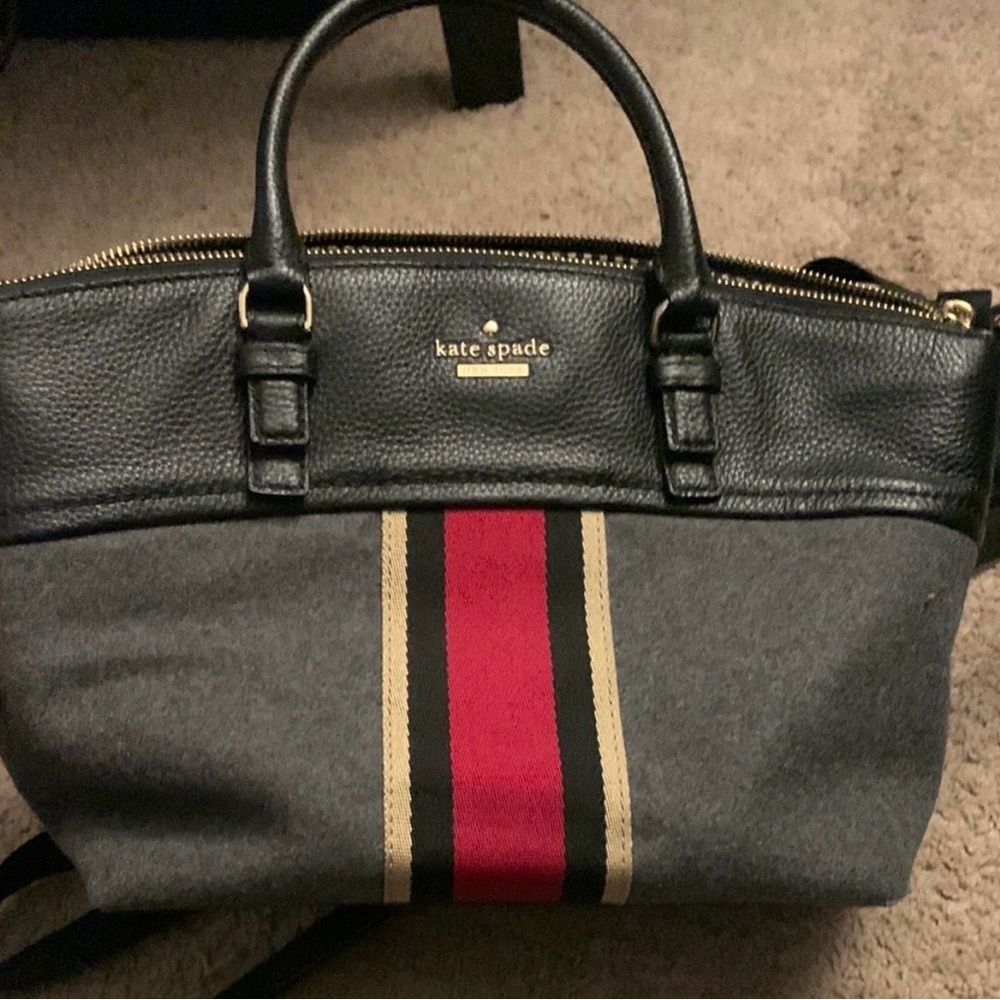 Kate Spade Black and Gray Briefcase with Red Stripe